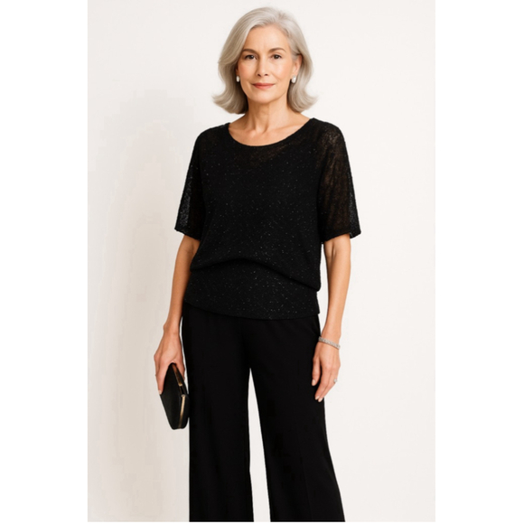 Vintage Dana Buchman Black Beaded Open Knit Top Sheer Sparkle Evening Wear L/XL - Picture 2 of 13